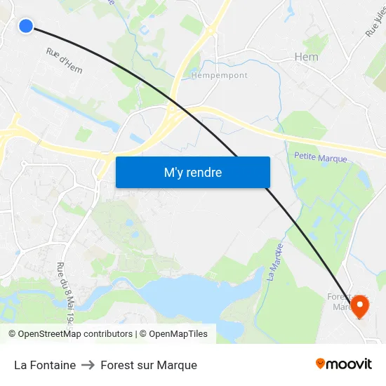 La Fontaine to Forest sur Marque map