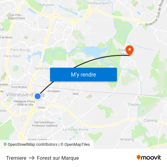Tremiere to Forest sur Marque map