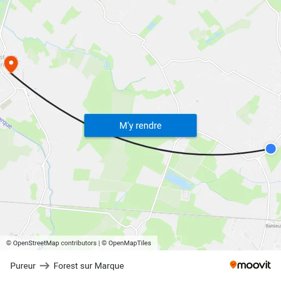 Pureur to Forest sur Marque map