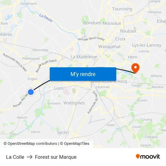 La Colle to Forest sur Marque map
