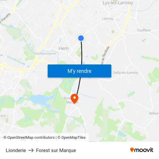 Lionderie to Forest sur Marque map