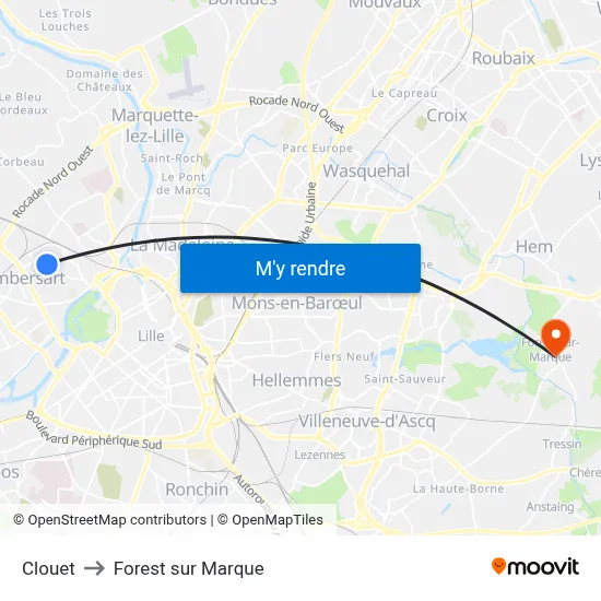 Clouet to Forest sur Marque map