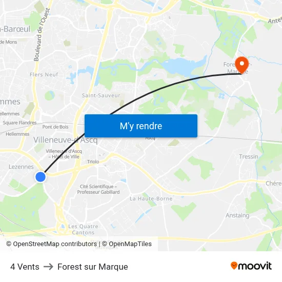 4 Vents to Forest sur Marque map
