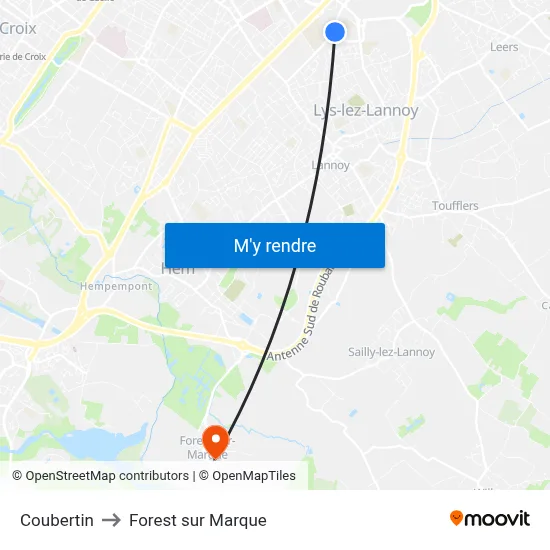Coubertin to Forest sur Marque map