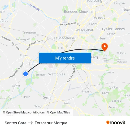 Santes Gare to Forest sur Marque map