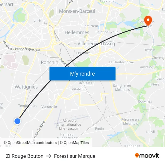 Zi Rouge Bouton to Forest sur Marque map