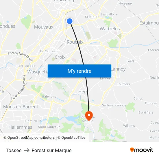 Tossee to Forest sur Marque map