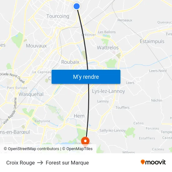 Croix Rouge to Forest sur Marque map