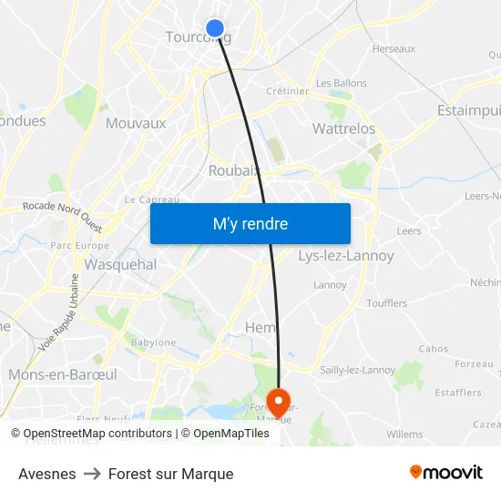 Avesnes to Forest sur Marque map