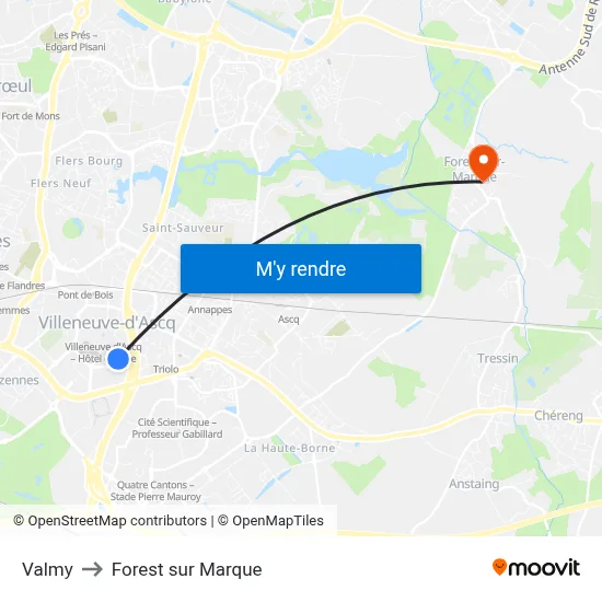 Valmy to Forest sur Marque map
