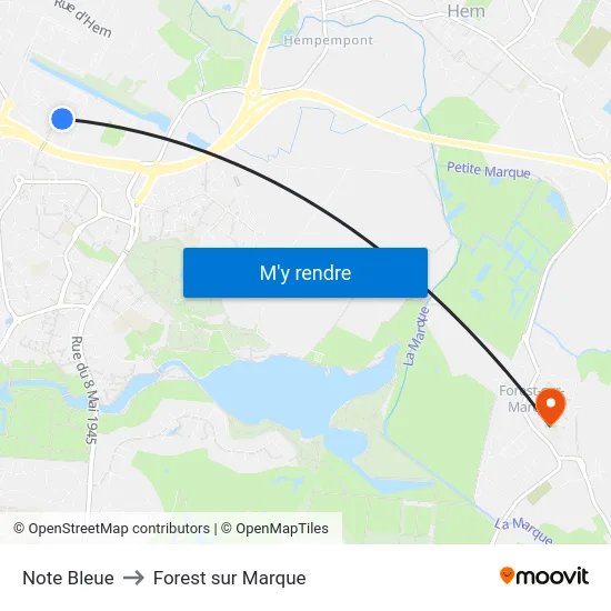Note Bleue to Forest sur Marque map