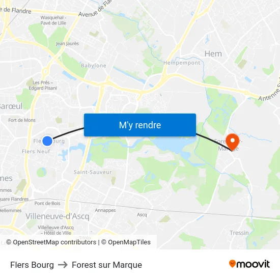 Flers Bourg to Forest sur Marque map