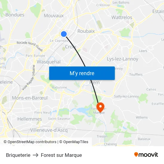 Briqueterie to Forest sur Marque map