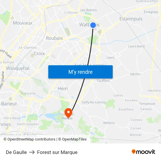 De Gaulle to Forest sur Marque map