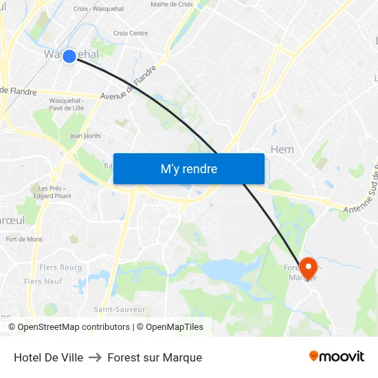 Hotel De Ville to Forest sur Marque map