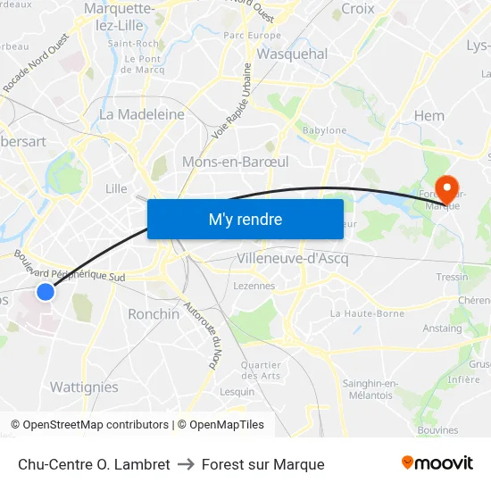 Chu-Centre O. Lambret to Forest sur Marque map