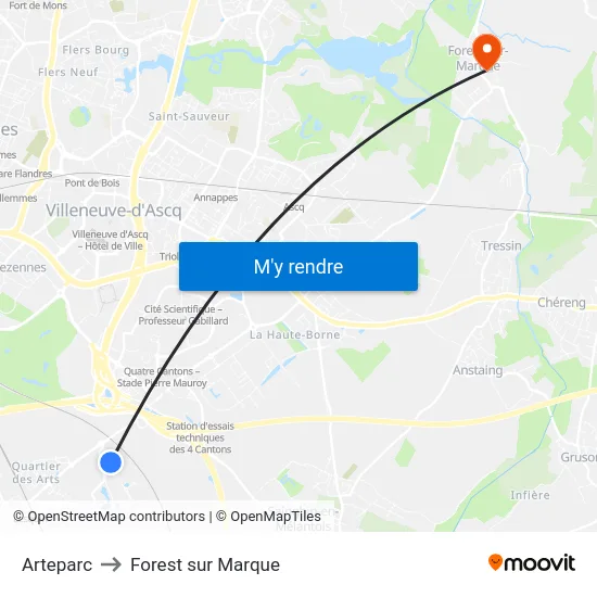 Arteparc to Forest sur Marque map