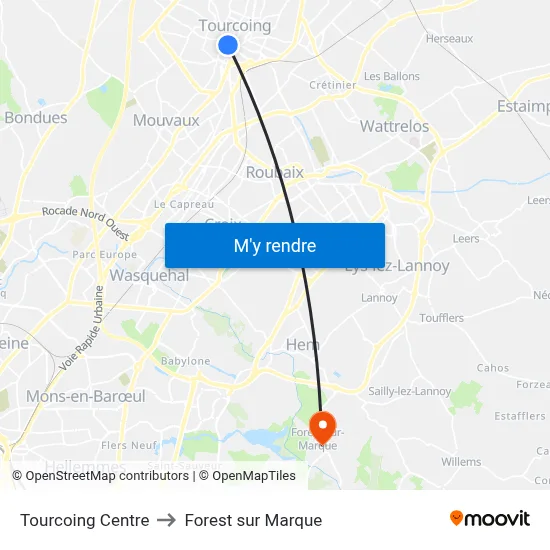 Tourcoing Centre to Forest sur Marque map