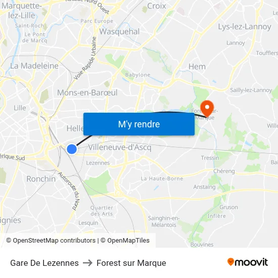Gare De Lezennes to Forest sur Marque map