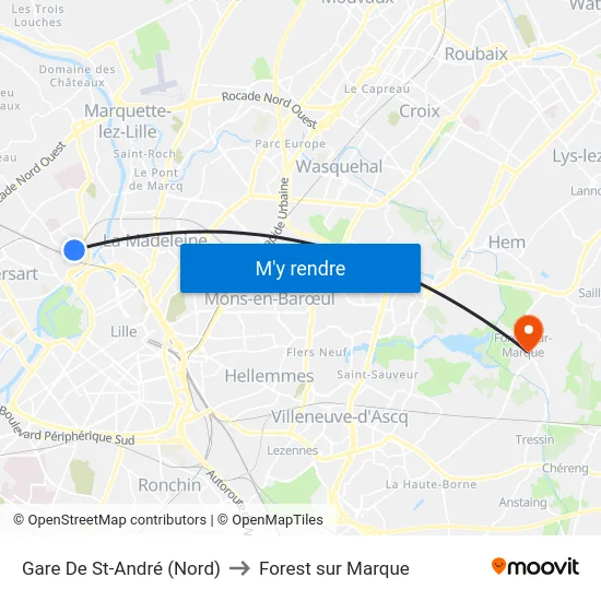 Gare De St-André (Nord) to Forest sur Marque map