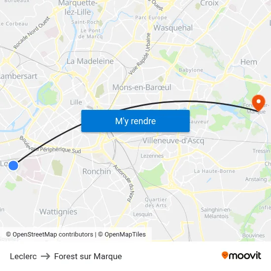 Leclerc to Forest sur Marque map