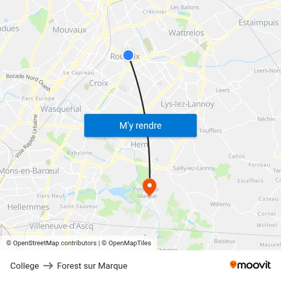College to Forest sur Marque map