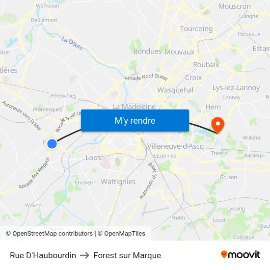 Rue D'Haubourdin to Forest sur Marque map