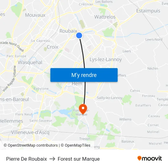 Pierre De Roubaix to Forest sur Marque map