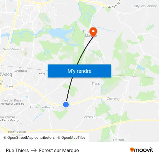 Rue Thiers to Forest sur Marque map