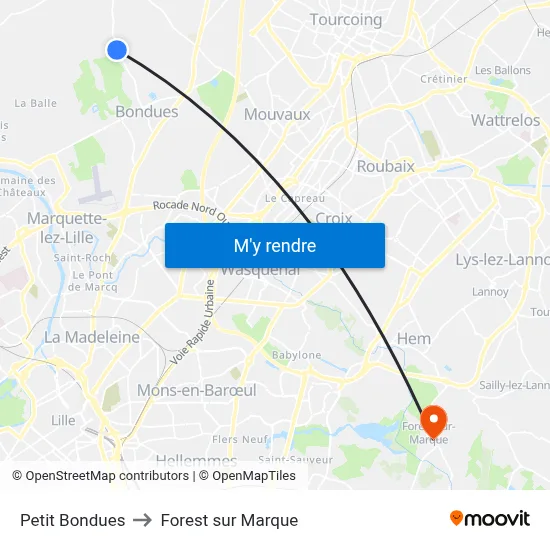 Petit Bondues to Forest sur Marque map