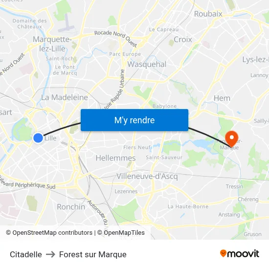 Citadelle to Forest sur Marque map