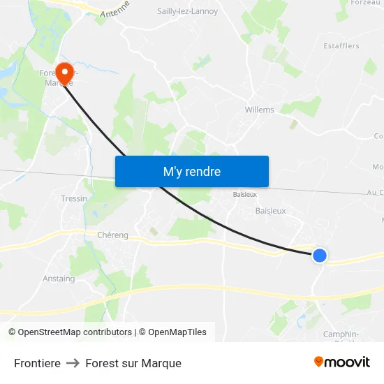 Frontiere to Forest sur Marque map