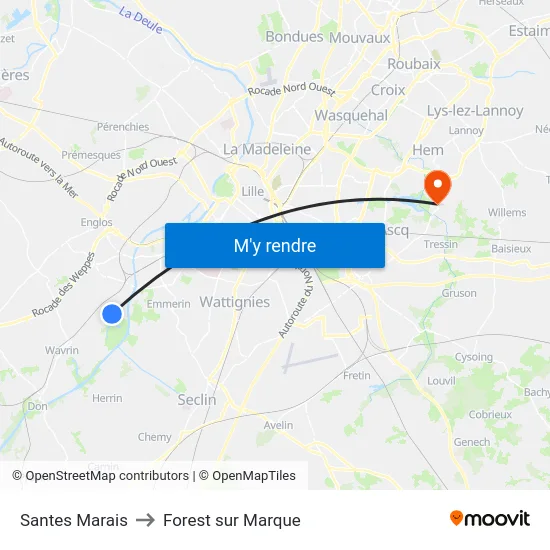 Santes Marais to Forest sur Marque map