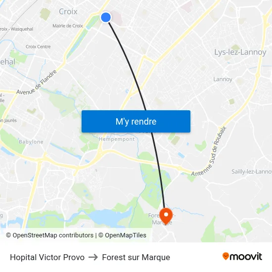Hopital Victor Provo to Forest sur Marque map