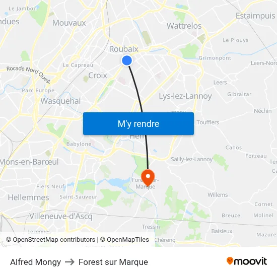 Alfred Mongy to Forest sur Marque map