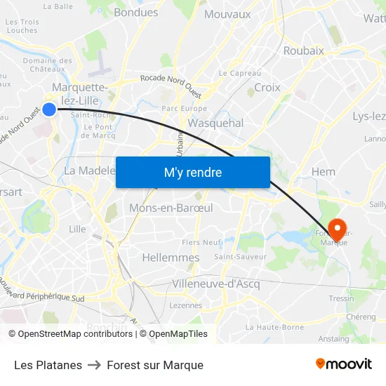 Les Platanes to Forest sur Marque map