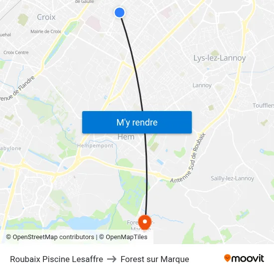 Roubaix Piscine Lesaffre to Forest sur Marque map