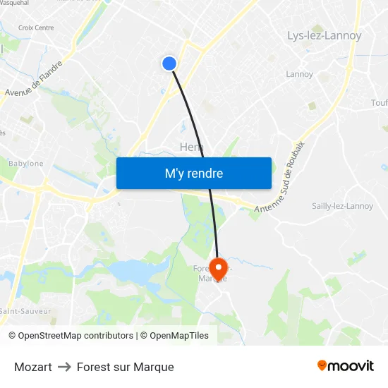 Mozart to Forest sur Marque map