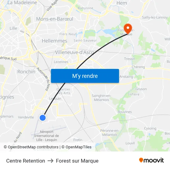 Centre Retention to Forest sur Marque map