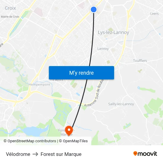 Vélodrome to Forest sur Marque map