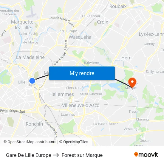 Gare De Lille Europe to Forest sur Marque map