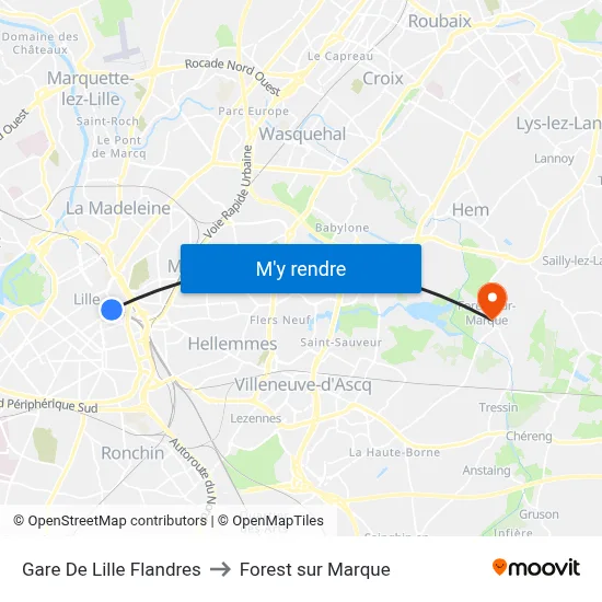 Gare De Lille Flandres to Forest sur Marque map