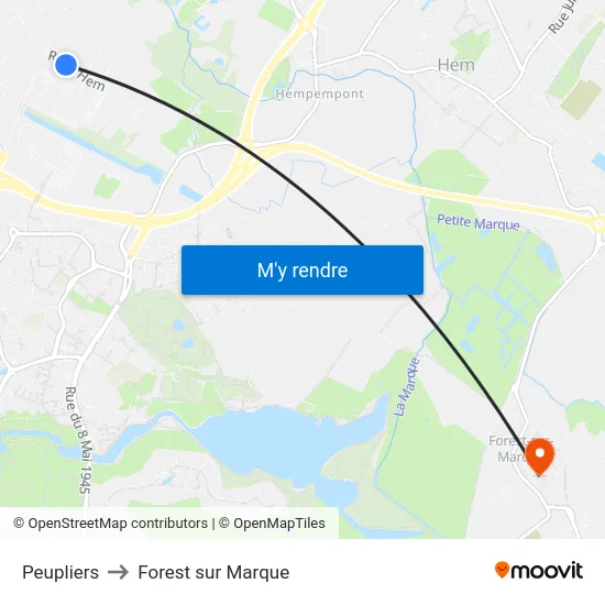 Peupliers to Forest sur Marque map