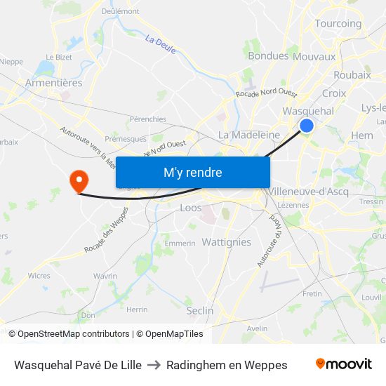 Wasquehal Pavé De Lille to Radinghem en Weppes map