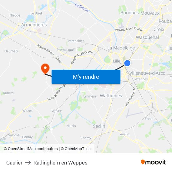 Caulier to Radinghem en Weppes map