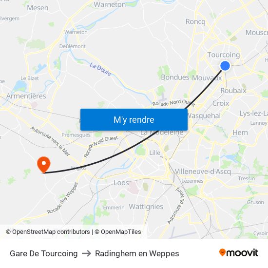 Gare De Tourcoing to Radinghem en Weppes map