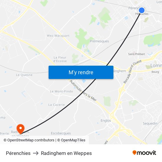 Pérenchies to Radinghem en Weppes map