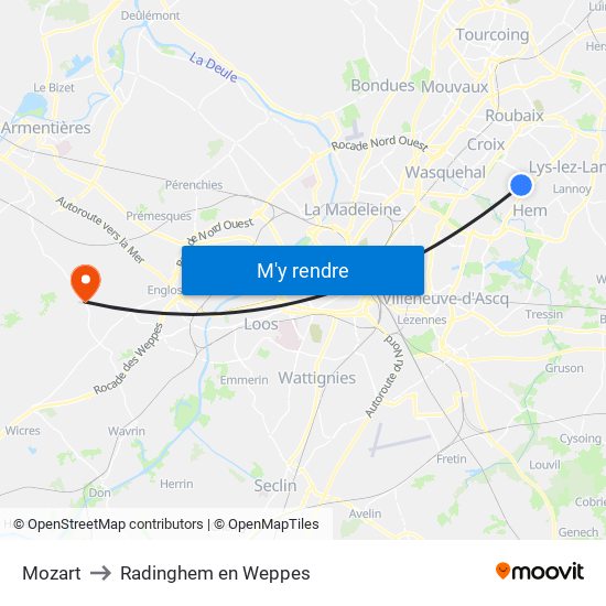 Mozart to Radinghem en Weppes map