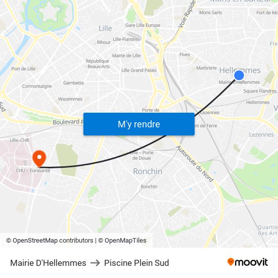 Mairie D'Hellemmes to Piscine Plein Sud map