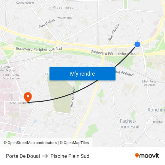 Porte De Douai to Piscine Plein Sud map